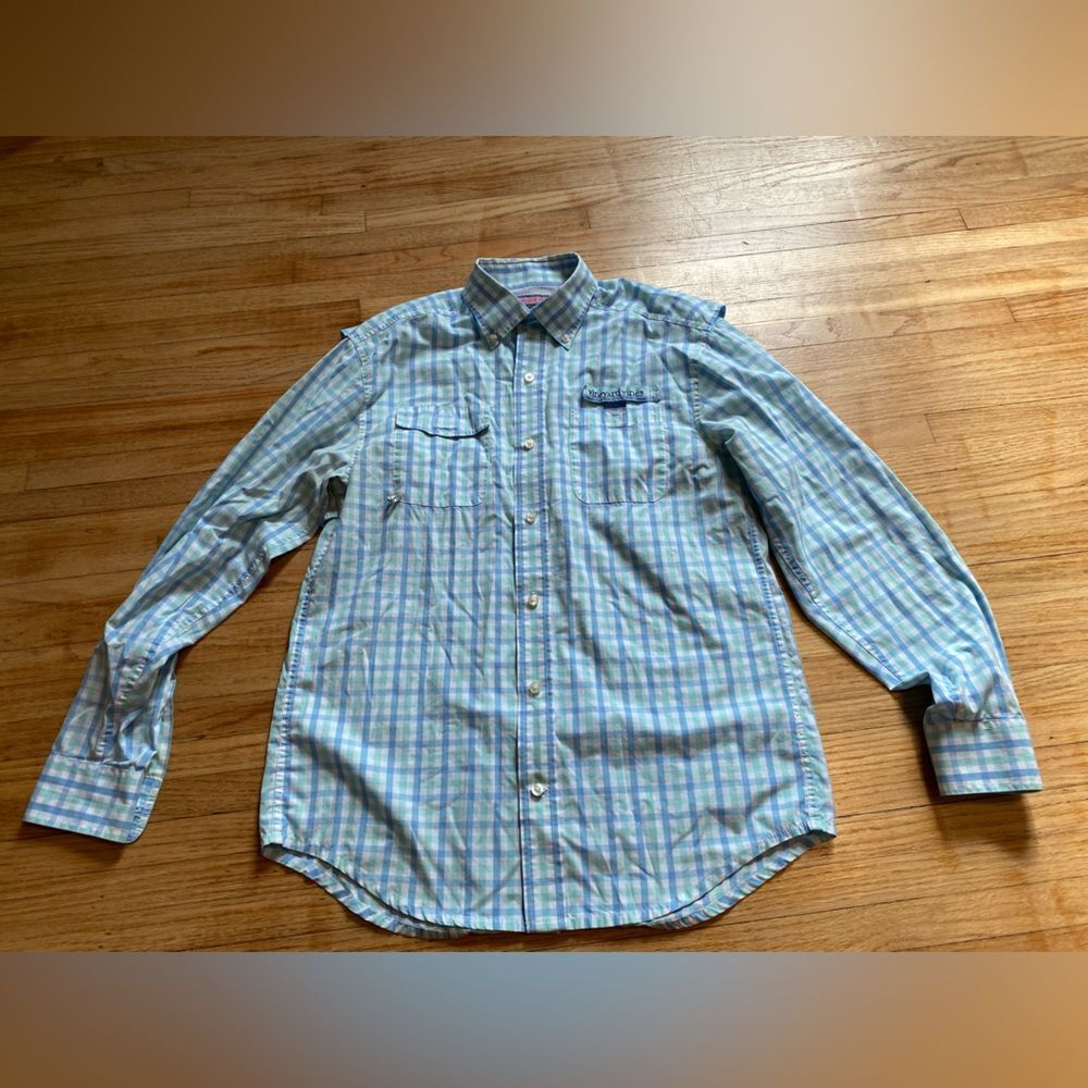 Vineyard Vines Harbor Shirt Men S Green Blue Plaid